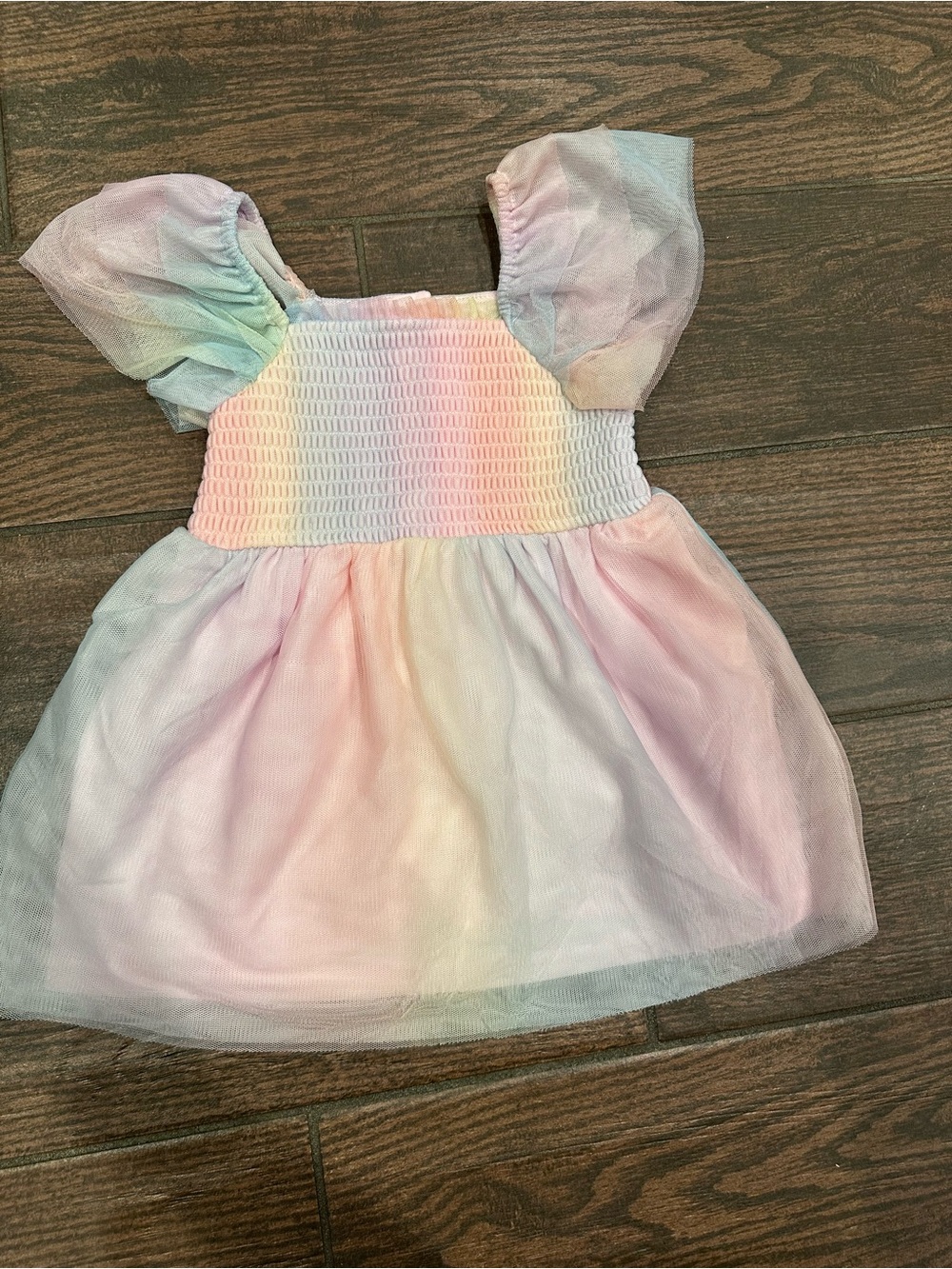 The Children's Place Pastel Rainbow Puff-Sleeve Dress - Pink, Mint, Yellow